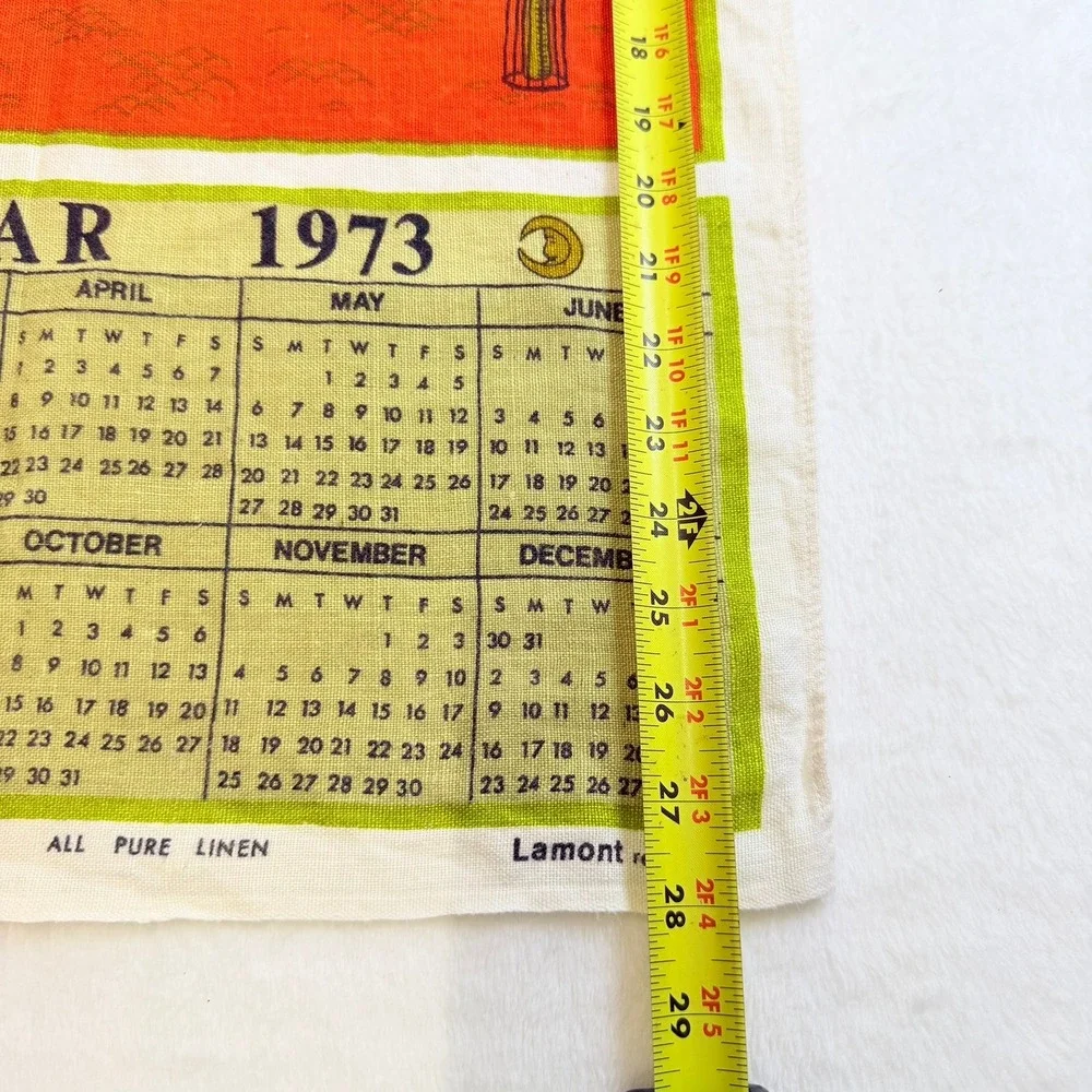 Vintage 1973 Lamont London Calendar Tea‎ Towel Pure Linen Made in Ireland Retro